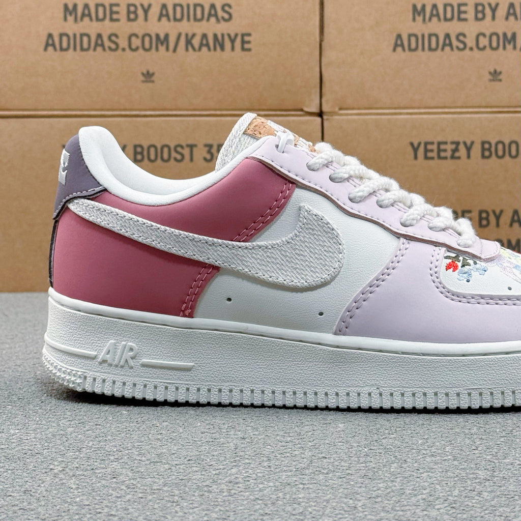 Nike Air Force 1 ’07 Low AF1 White & Pink Sneakers, Color Block Lace-Up Retro Casual Streetwear Shoes