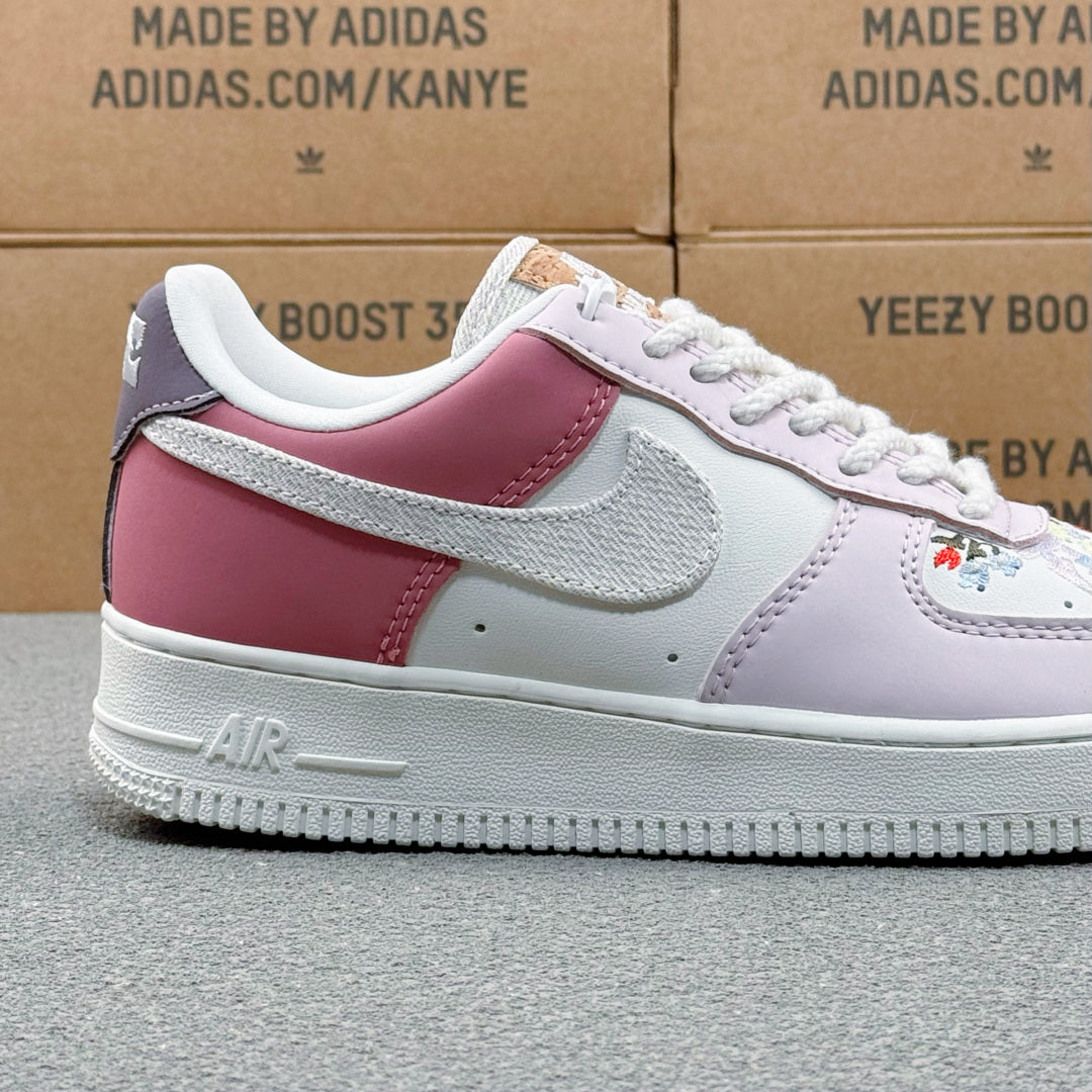 Nike Air Force 1 ’07 Low AF1 White & Pink Sneakers, Color Block Lace-Up Retro Casual Streetwear Shoes