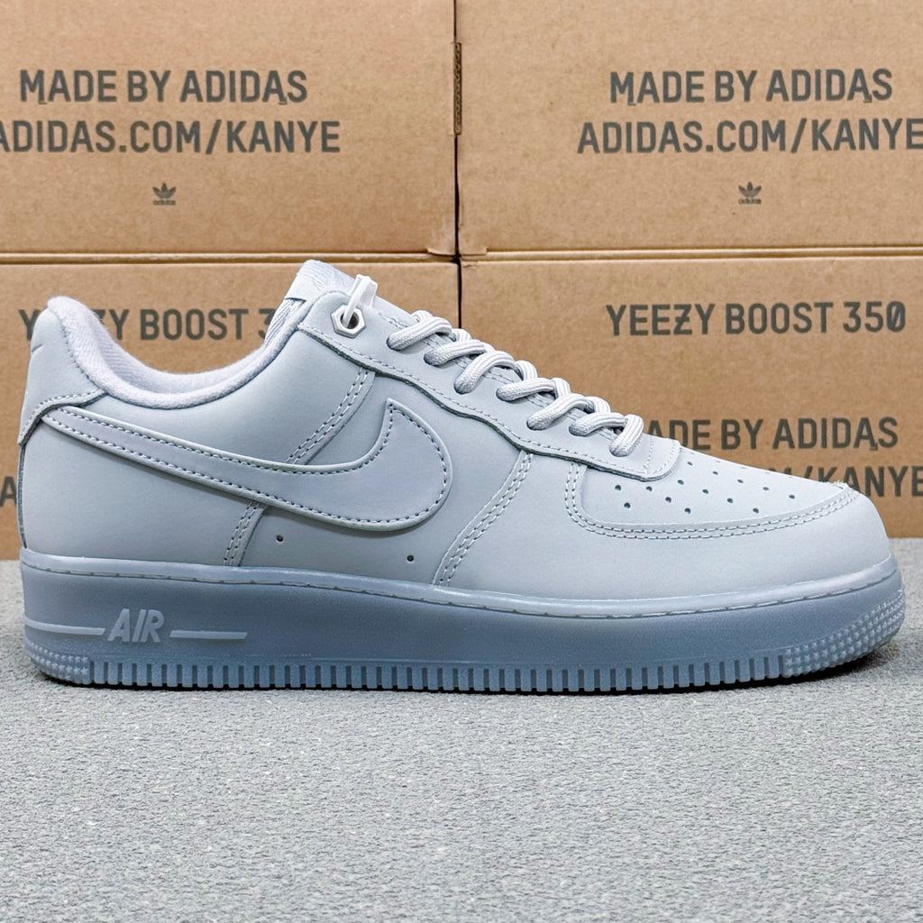 Nike Air Force 1 ’07 Low AF1 Light Grey Sneakers, Tonal Lace-Up Retro Casual Streetwear Shoes