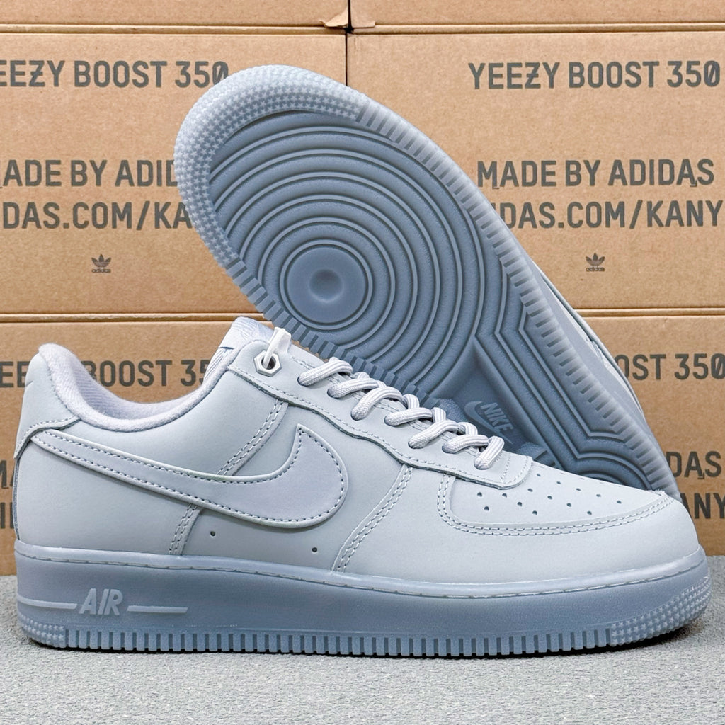 Nike Air Force 1 ’07 Low AF1 Light Grey Sneakers, Tonal Lace-Up Retro Casual Streetwear Shoes