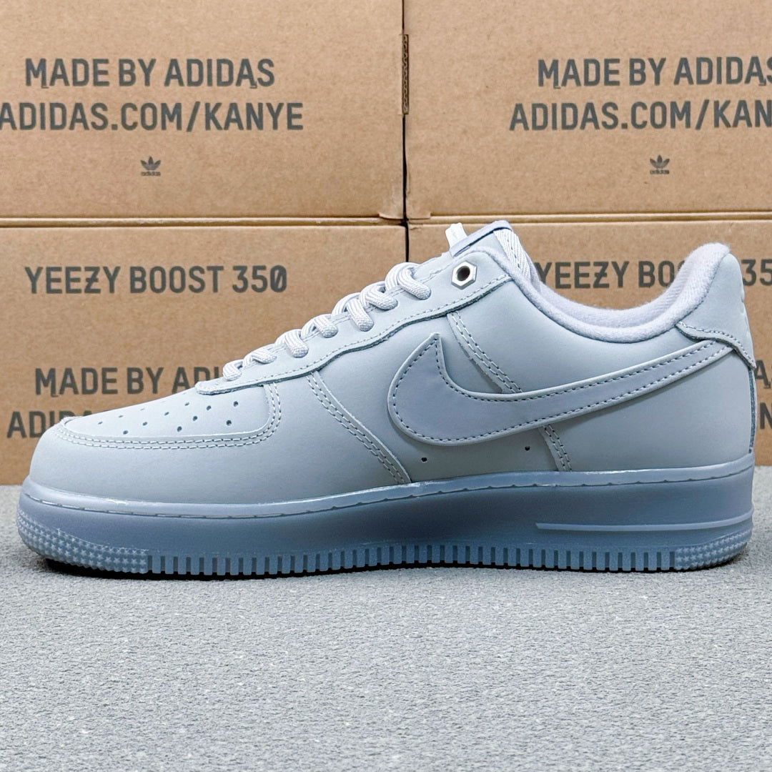Nike Air Force 1 ’07 Low AF1 Light Grey Sneakers, Tonal Lace-Up Retro Casual Streetwear Shoes
