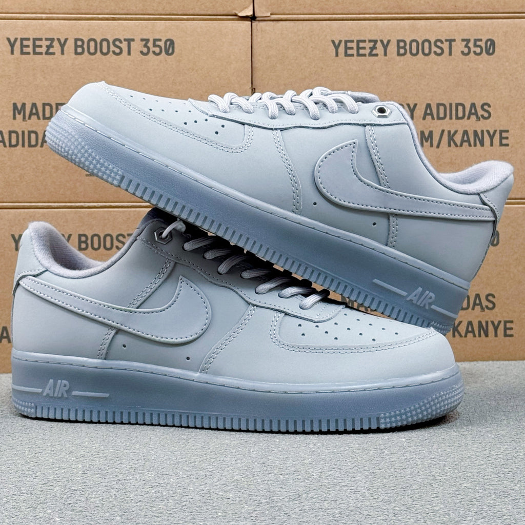Nike Air Force 1 ’07 Low AF1 Light Grey Sneakers, Tonal Lace-Up Retro Casual Streetwear Shoes