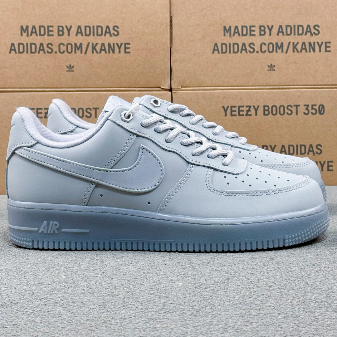 Nike Air Force 1 ’07 Low AF1 Light Grey Sneakers, Tonal Lace-Up Retro Casual Streetwear Shoes