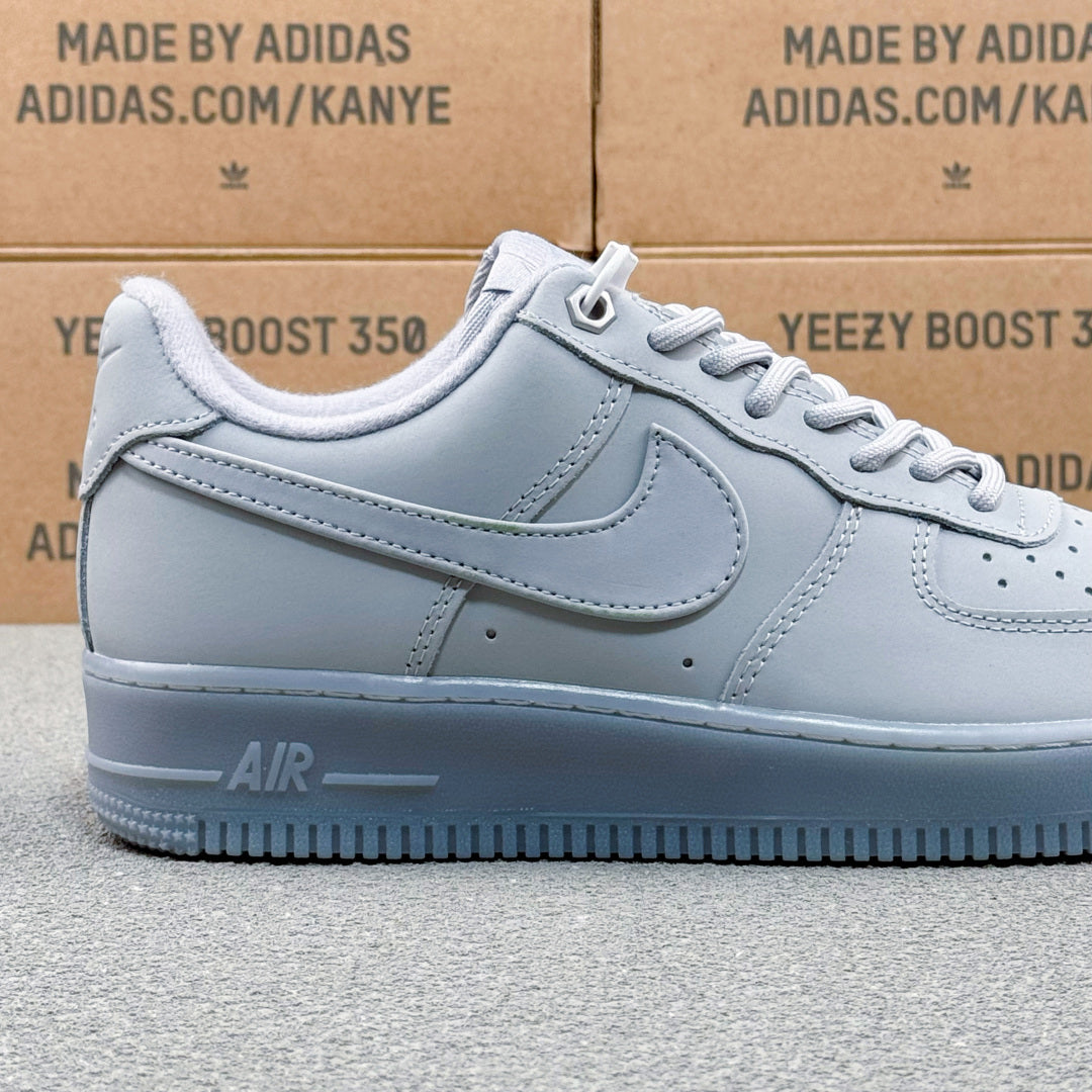 Nike Air Force 1 ’07 Low AF1 Light Grey Sneakers, Tonal Lace-Up Retro Casual Streetwear Shoes