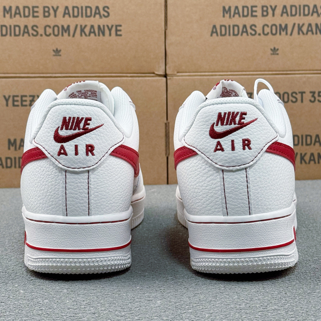 Nike Air Force 1 ’07 Low AF1 White & Red Sneakers, Contrast Swoosh Lace-Up Retro Casual Streetwear Shoes