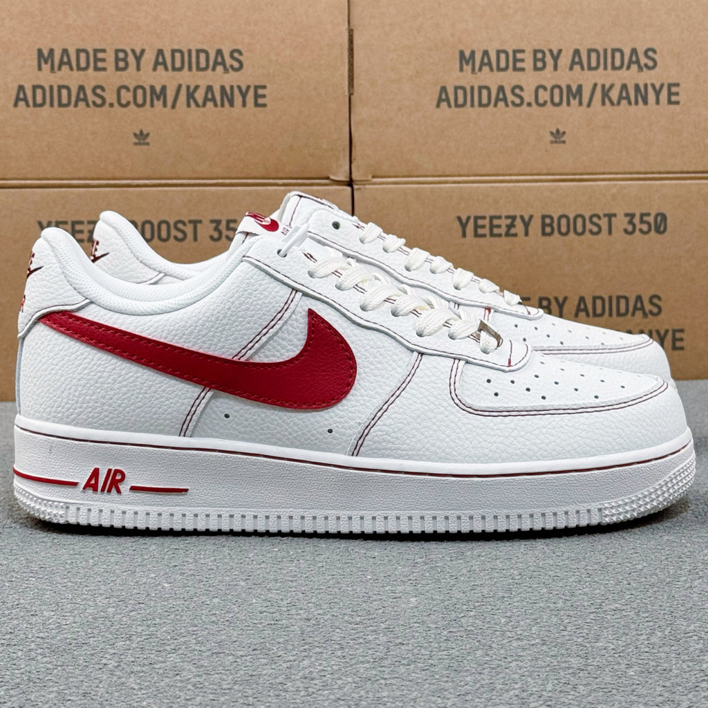 Nike Air Force 1 ’07 Low AF1 White & Red Sneakers, Contrast Swoosh Lace-Up Retro Casual Streetwear Shoes