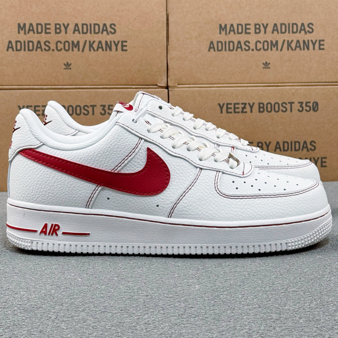 Nike Air Force 1 ’07 Low AF1 White & Red Sneakers, Contrast Swoosh Lace-Up Retro Casual Streetwear Shoes