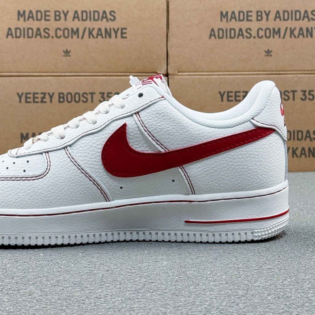 Nike Air Force 1 ’07 Low AF1 White & Red Sneakers, Contrast Swoosh Lace-Up Retro Casual Streetwear Shoes