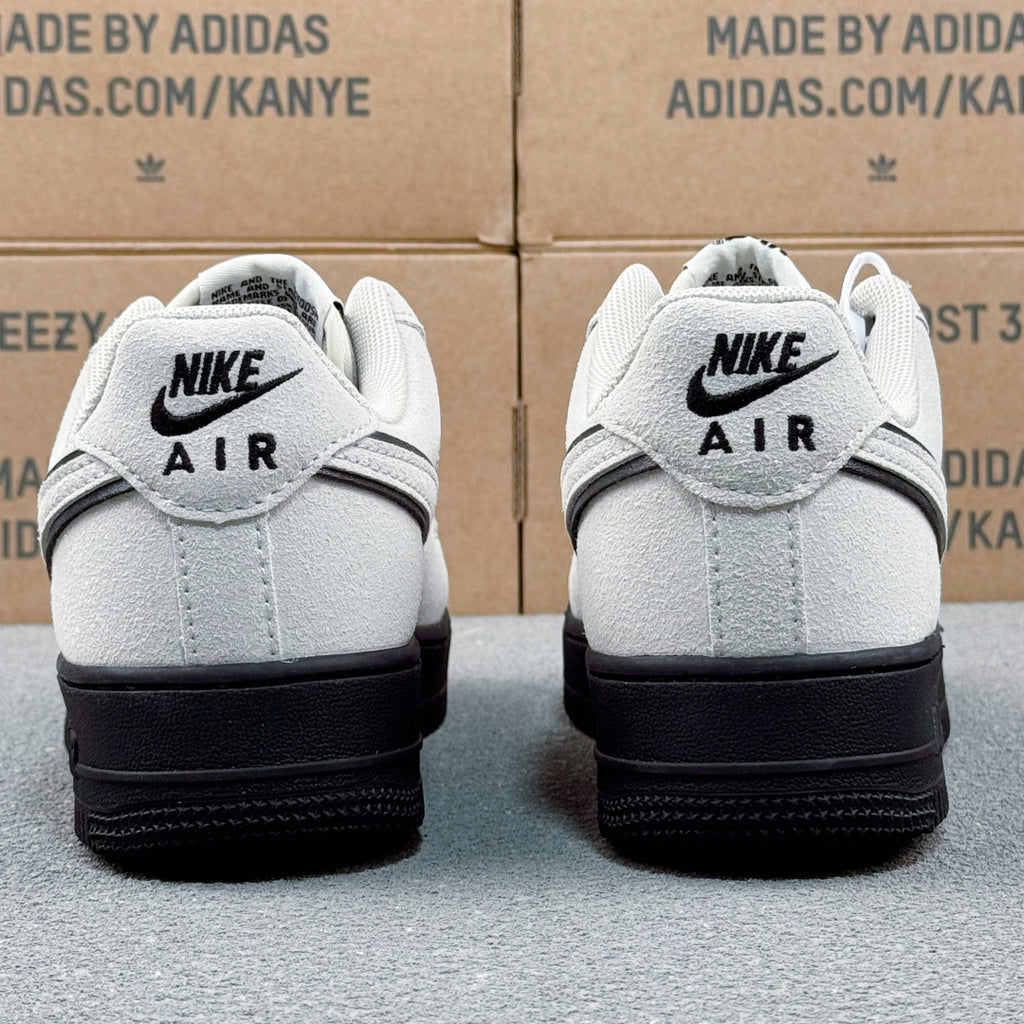 Nike Air Force 1 ’07 Low AF1 White & Black Sneakers, Black Outline Swoosh Retro Lace-Up Casual Streetwear Shoes