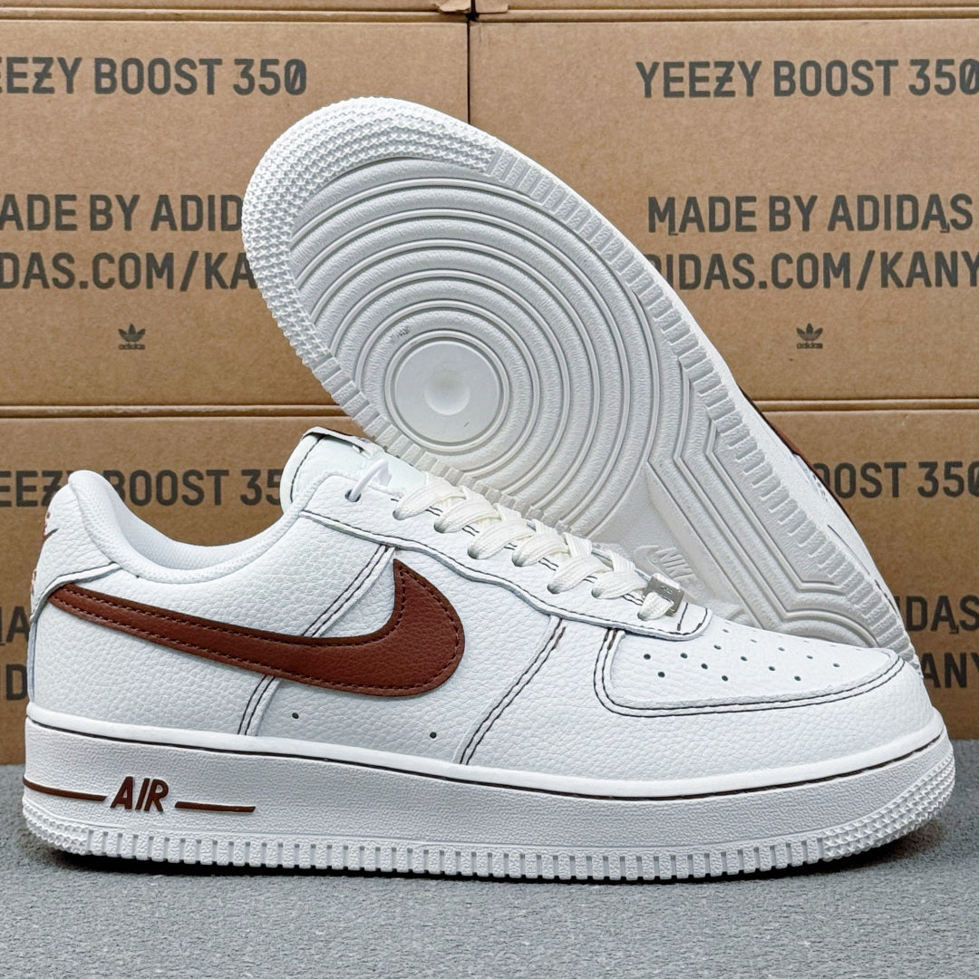 Nike Air Force 1 ’07 Low AF1 White & Burgundy Sneakers, Contrast Swoosh Retro Lace-Up Casual Streetwear Shoes