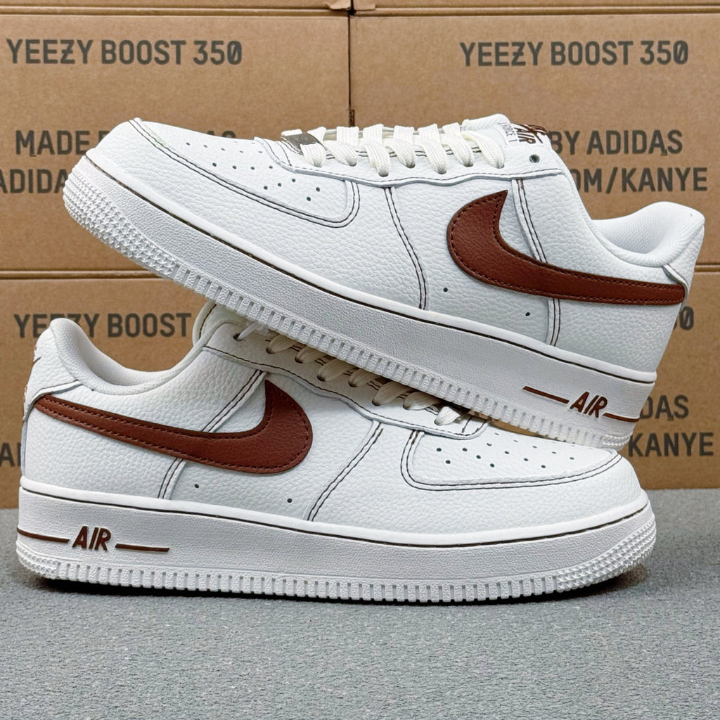Nike Air Force 1 ’07 Low AF1 White & Burgundy Sneakers, Contrast Swoosh Retro Lace-Up Casual Streetwear Shoes