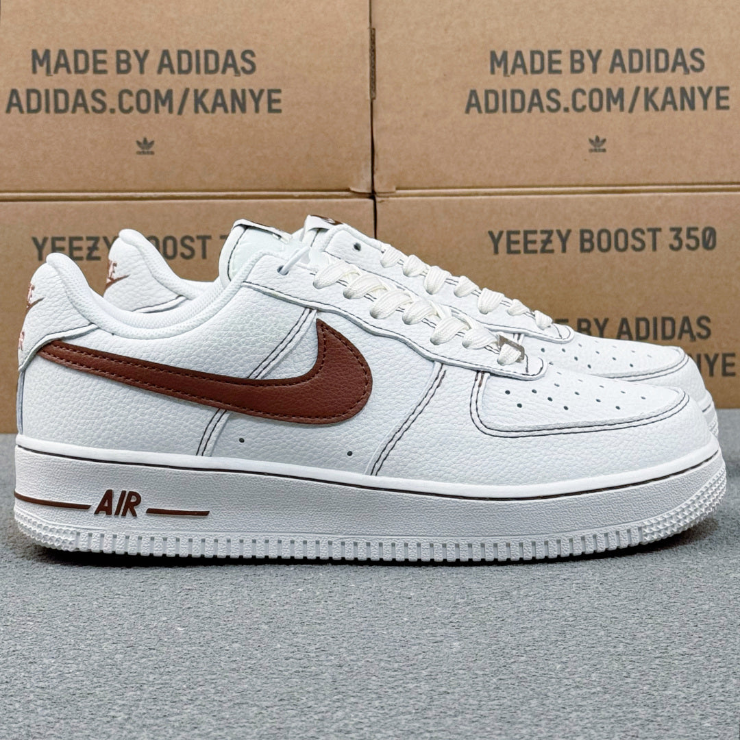 Nike Air Force 1 ’07 Low AF1 White & Burgundy Sneakers, Contrast Swoosh Retro Lace-Up Casual Streetwear Shoes