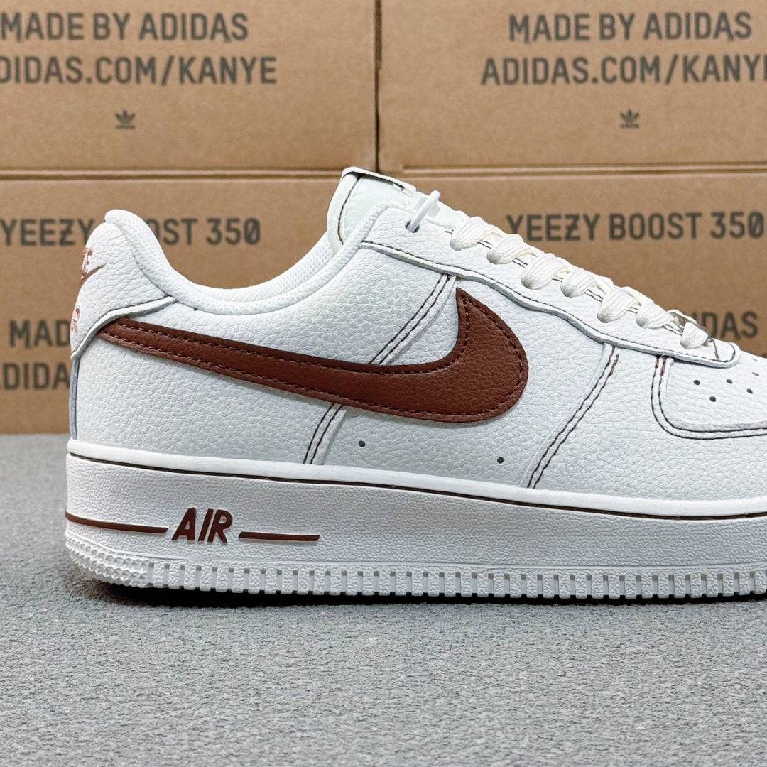 Nike Air Force 1 ’07 Low AF1 White & Burgundy Sneakers, Contrast Swoosh Retro Lace-Up Casual Streetwear Shoes