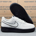 Nike Air Force 1 ’07 Low AF1 White & Black Sneakers, Outlined Swoosh Black Sole Retro Lace-Up Casual Shoes