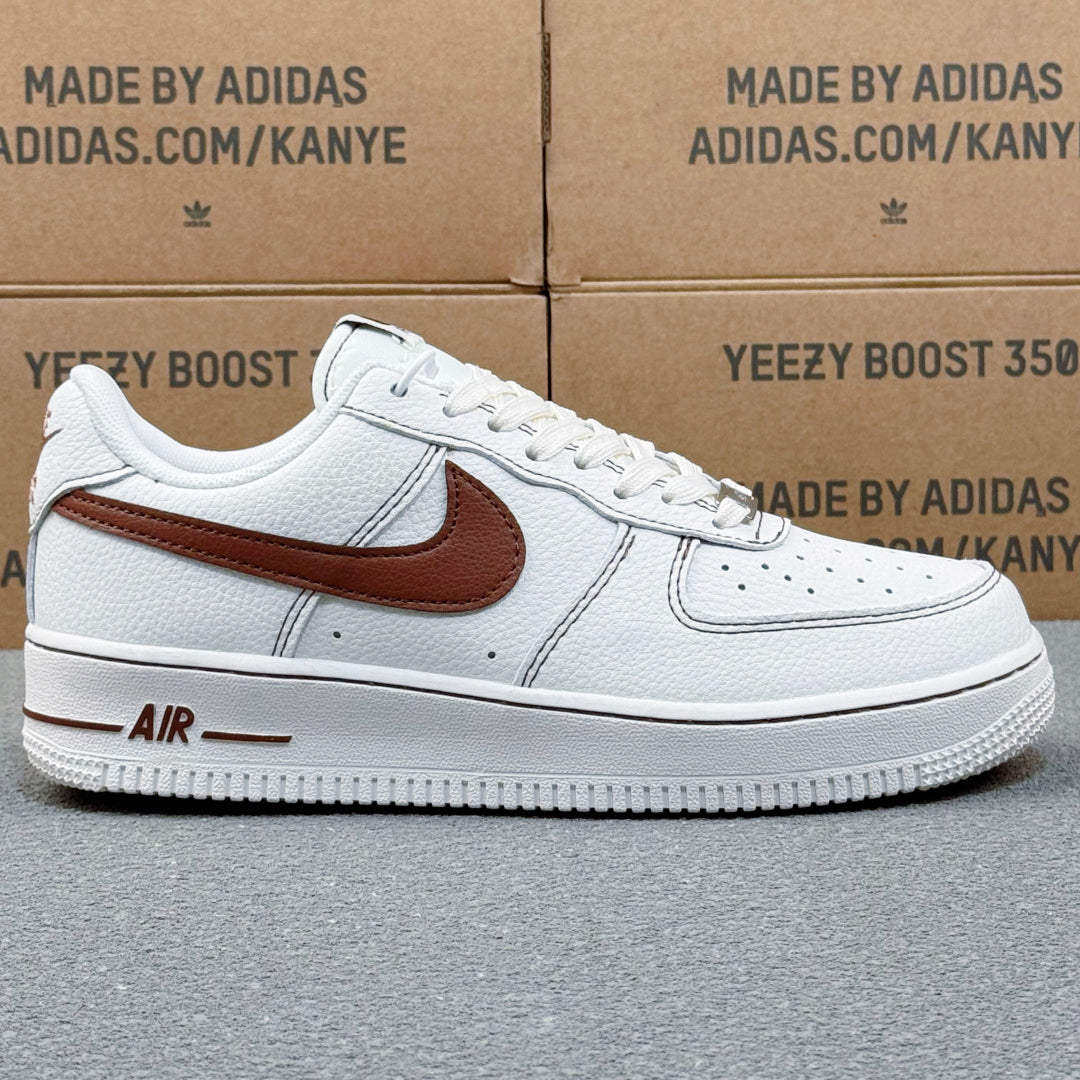 Nike Air Force 1 ’07 Low AF1 White & Burgundy Sneakers, Contrast Swoosh Lace-Up Retro Casual Streetwear Shoes
