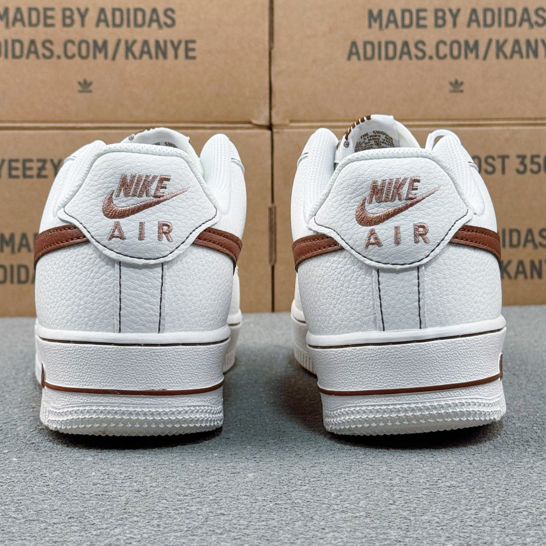 Nike Air Force 1 ’07 Low AF1 White & Burgundy Sneakers, Contrast Swoosh Lace-Up Retro Casual Streetwear Shoes