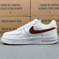 Nike Air Force 1 ’07 Low AF1 White & Burgundy Sneakers, Contrast Swoosh Lace-Up Retro Casual Streetwear Shoes