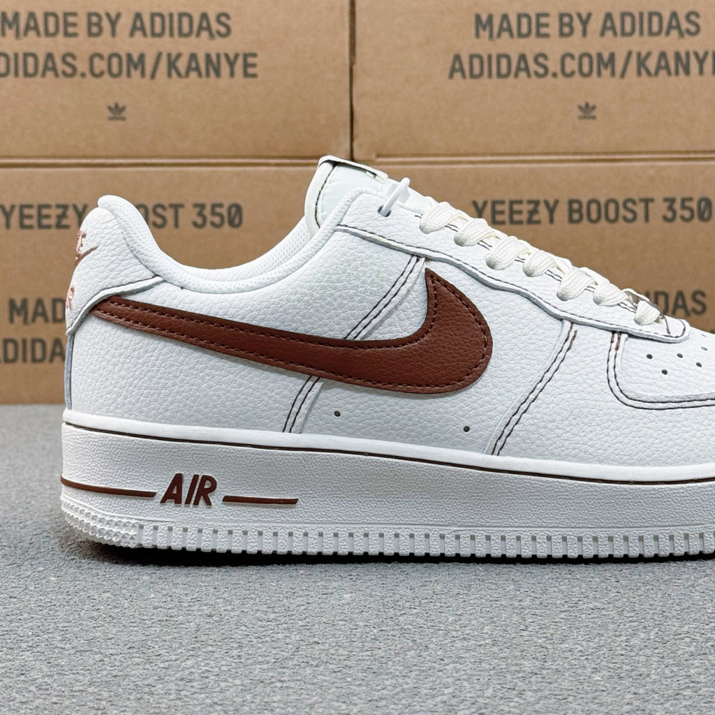 Nike Air Force 1 ’07 Low AF1 White & Burgundy Sneakers, Contrast Swoosh Lace-Up Retro Casual Streetwear Shoes