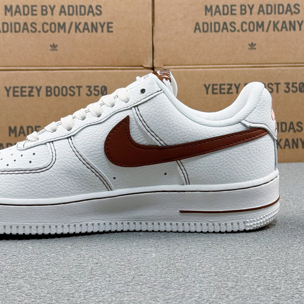 Nike Air Force 1 ’07 Low AF1 White & Burgundy Sneakers, Contrast Swoosh Lace-Up Retro Casual Streetwear Shoes