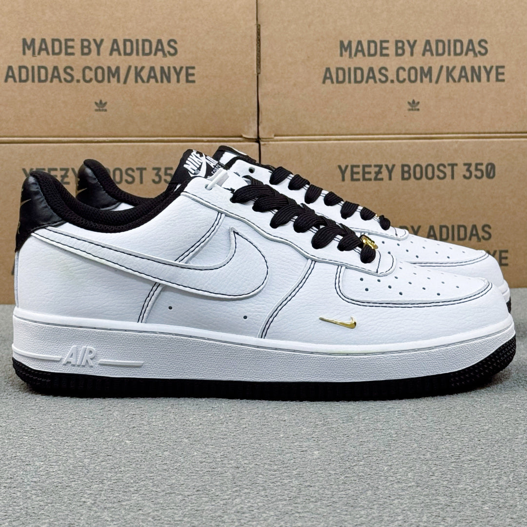 Nike Air Force 1 ’07 Low AF1 White & Black Sneakers with Mini Lime Swoosh, Retro Lace-Up Casual Streetwear Shoes