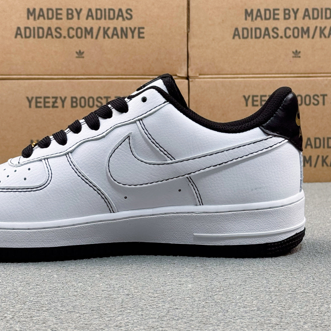 Nike Air Force 1 ’07 Low AF1 White & Black Sneakers with Mini Lime Swoosh, Retro Lace-Up Casual Streetwear Shoes