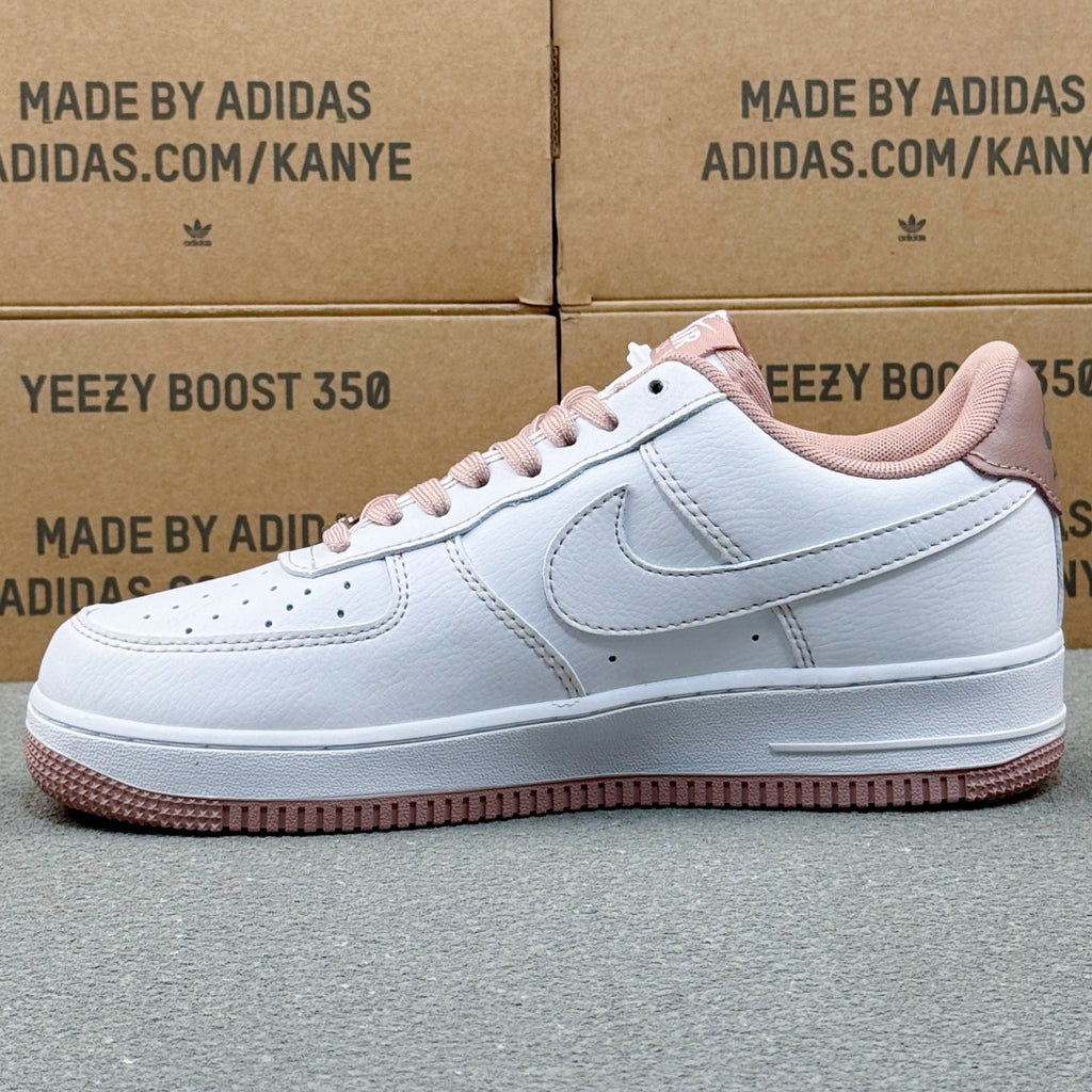 Nike Air Force 1 ’07 Low AF1 White & Dusty Pink Sneakers, Contrast Sole Lace-Up Retro Casual Streetwear Shoes