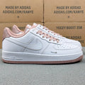 Nike Air Force 1 ’07 Low AF1 White & Dusty Pink Sneakers, Contrast Sole Lace-Up Retro Casual Streetwear Shoes