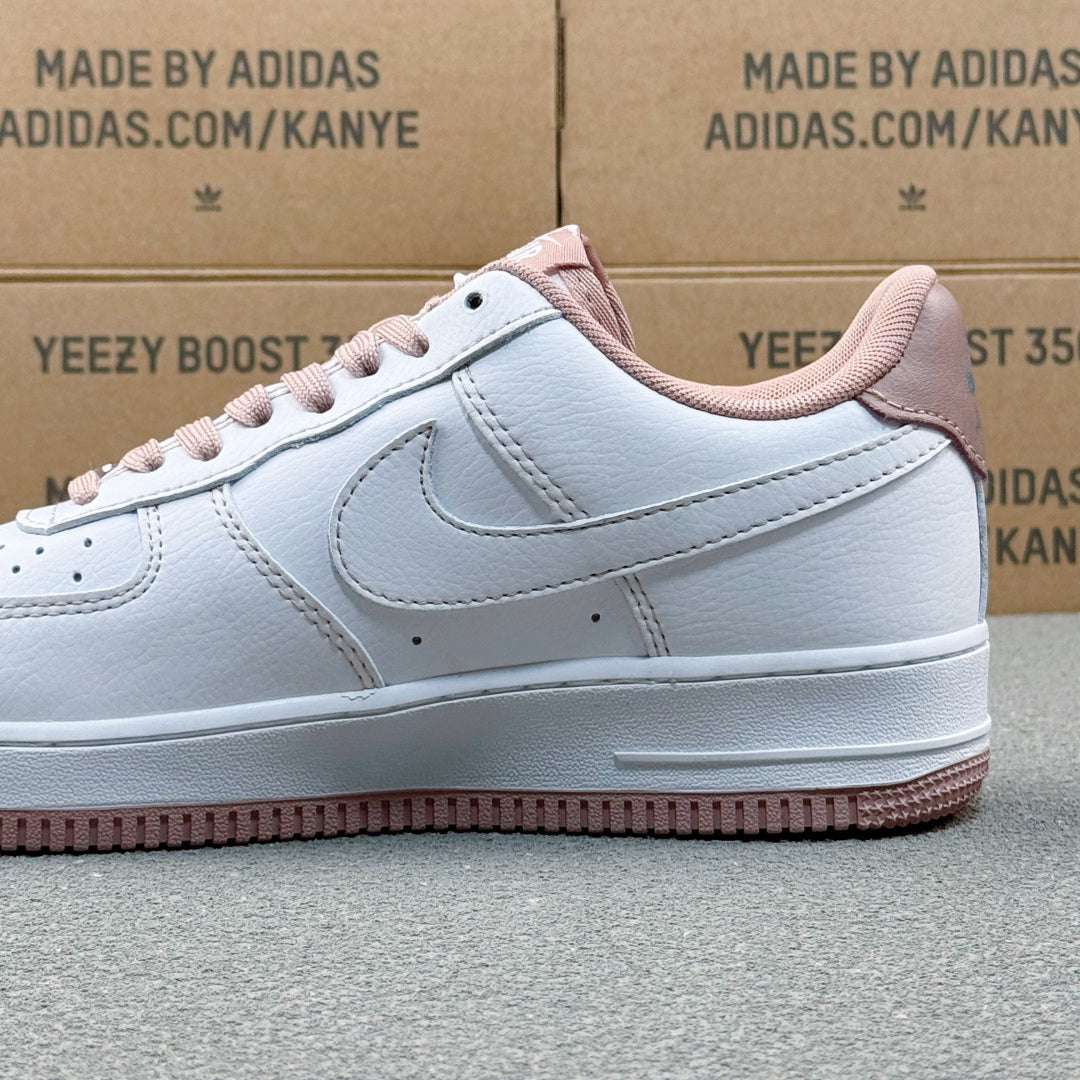 Nike Air Force 1 ’07 Low AF1 White & Dusty Pink Sneakers, Contrast Sole Lace-Up Retro Casual Streetwear Shoes