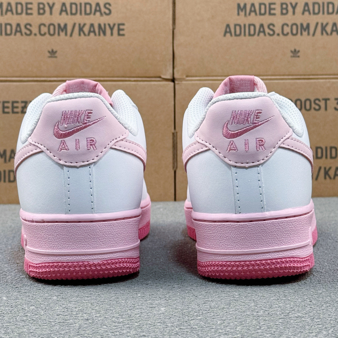Nike Air Force 1 ’07 Low AF1 White & Pink Sneakers, Pastel Swoosh Pink Sole Retro Lace-Up Casual Shoes
