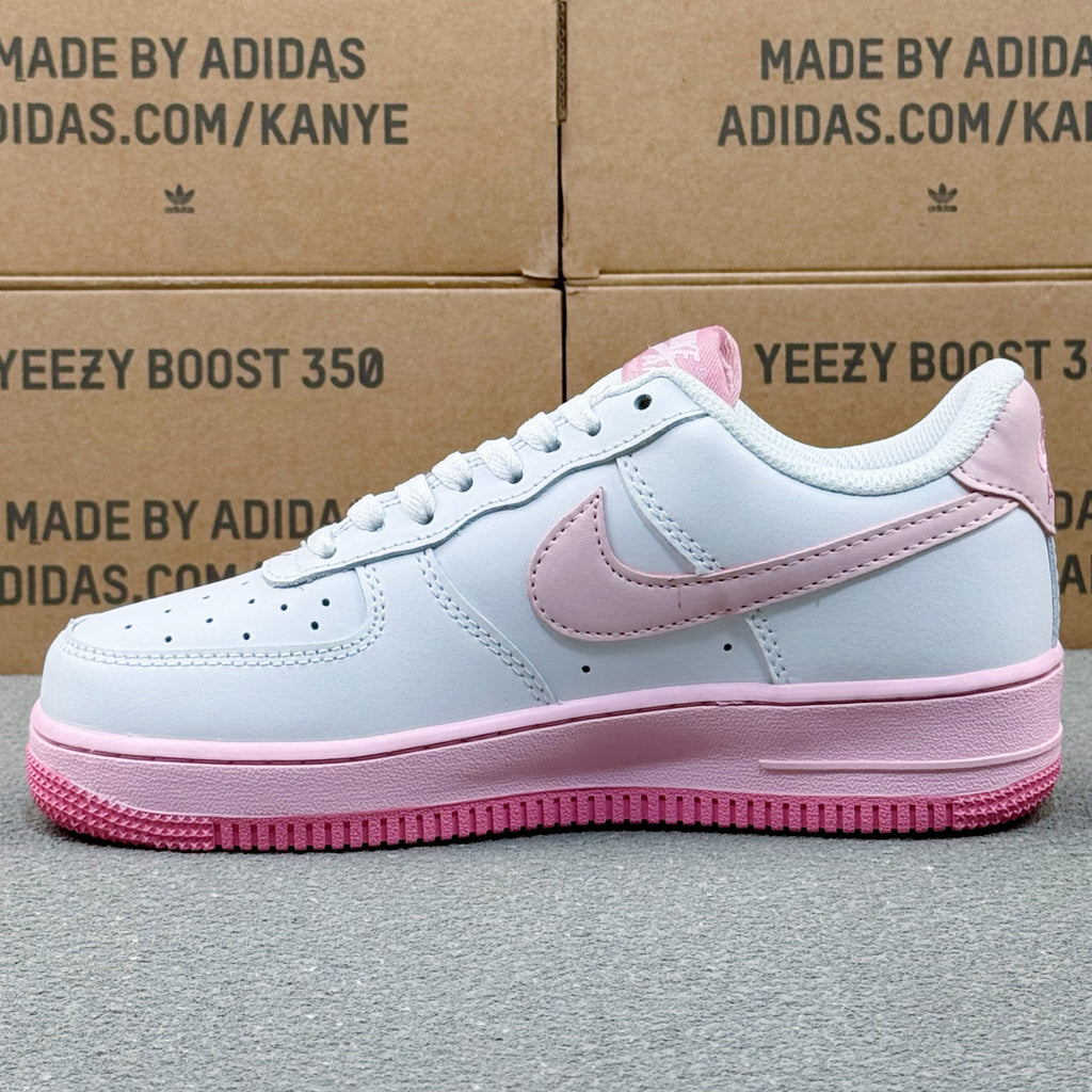 Nike Air Force 1 ’07 Low AF1 White & Pink Sneakers, Pastel Swoosh Pink Sole Retro Lace-Up Casual Shoes