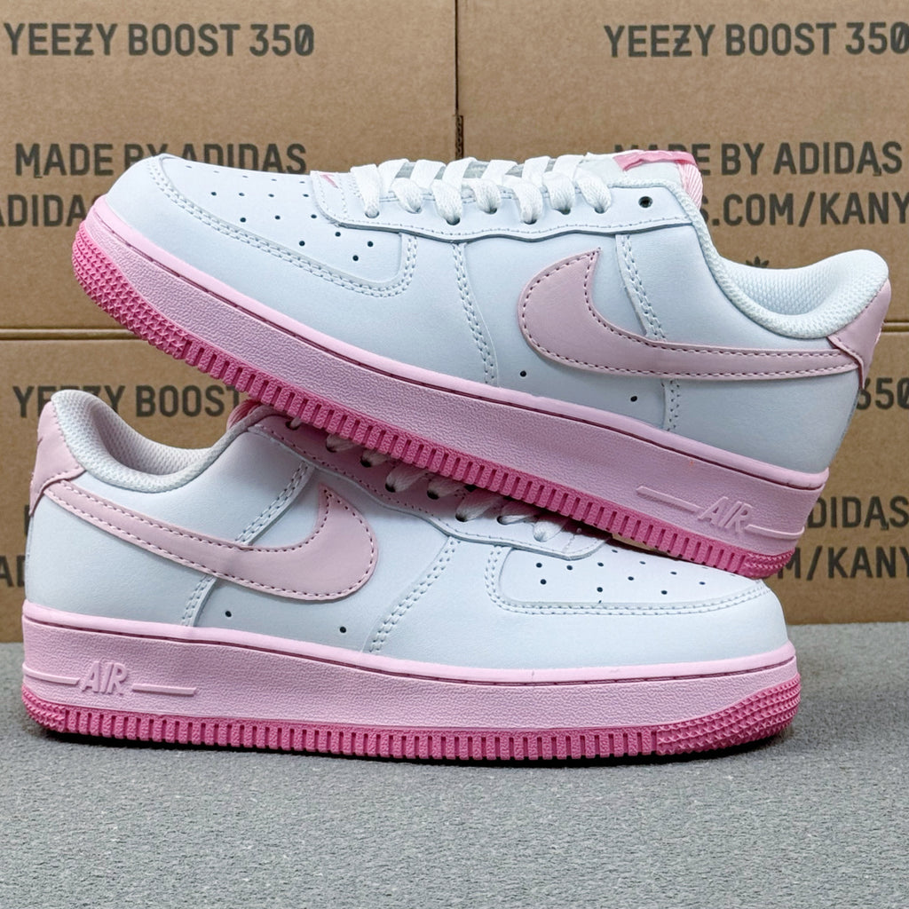 Nike Air Force 1 ’07 Low AF1 White & Pink Sneakers, Pastel Swoosh Pink Sole Retro Lace-Up Casual Shoes