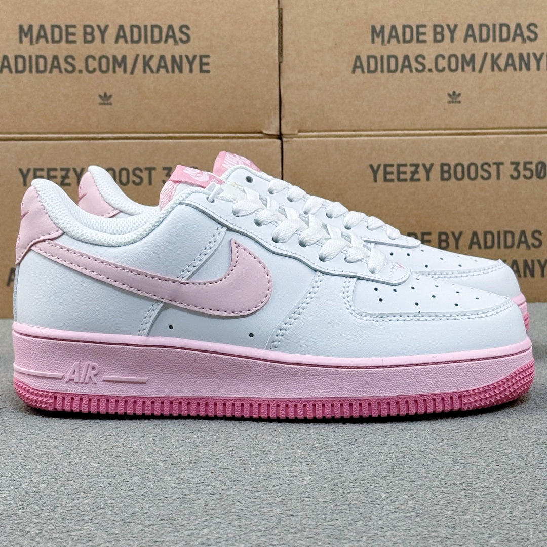 Nike Air Force 1 ’07 Low AF1 White & Pink Sneakers, Pastel Swoosh Pink Sole Retro Lace-Up Casual Shoes