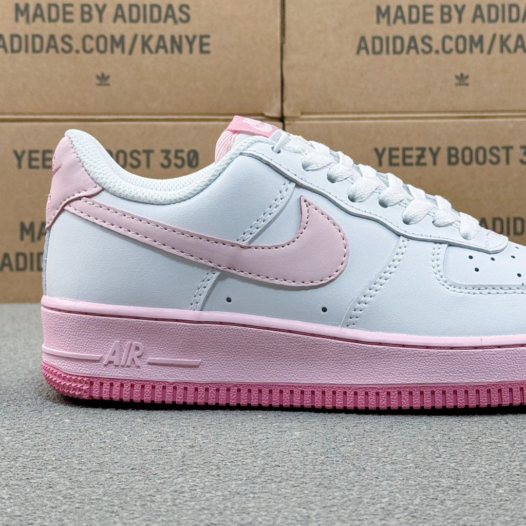 Nike Air Force 1 ’07 Low AF1 White & Pink Sneakers, Pastel Swoosh Pink Sole Retro Lace-Up Casual Shoes