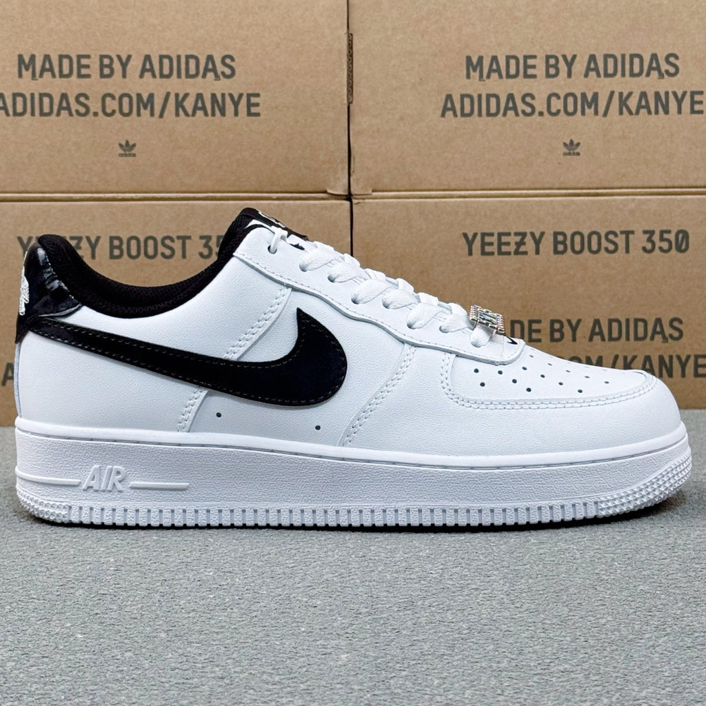 Nike Air Force 1 ’07 Low AF1 White & Black Sneakers, Contrast Swoosh Retro Lace-Up Casual Streetwear Shoes
