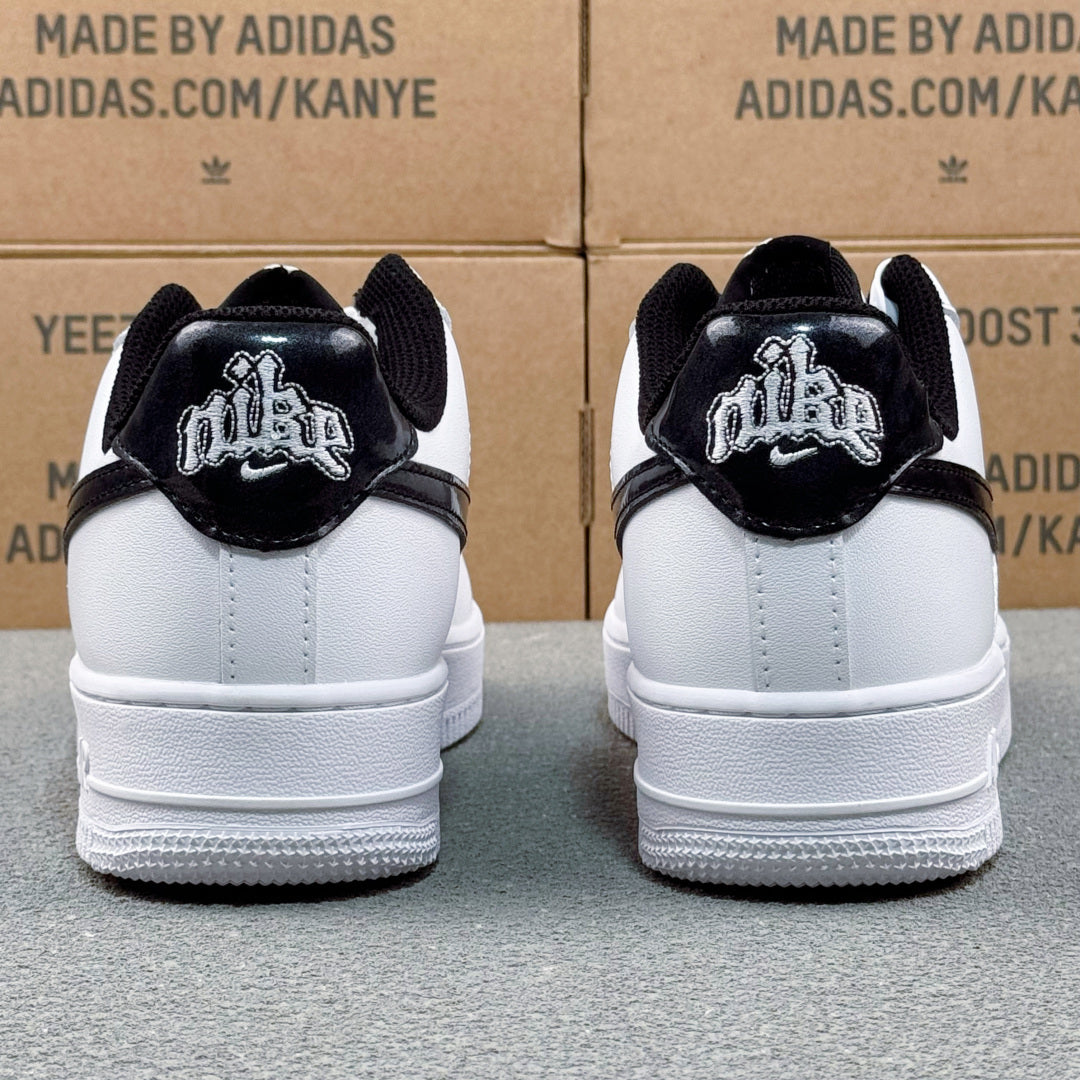 Nike Air Force 1 ’07 Low AF1 White & Black Sneakers, Contrast Swoosh Retro Lace-Up Casual Streetwear Shoes