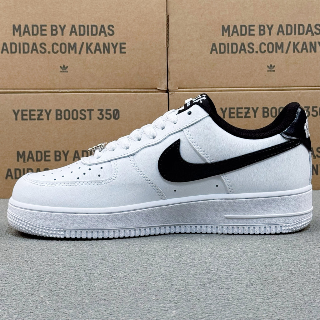 Nike Air Force 1 ’07 Low AF1 White & Black Sneakers, Contrast Swoosh Retro Lace-Up Casual Streetwear Shoes