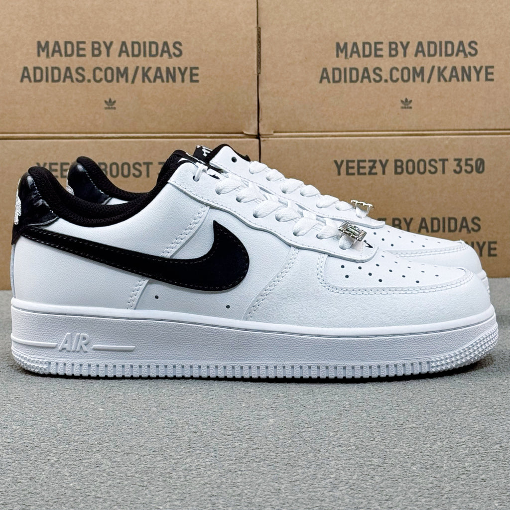 Nike Air Force 1 ’07 Low AF1 White & Black Sneakers, Contrast Swoosh Retro Lace-Up Casual Streetwear Shoes