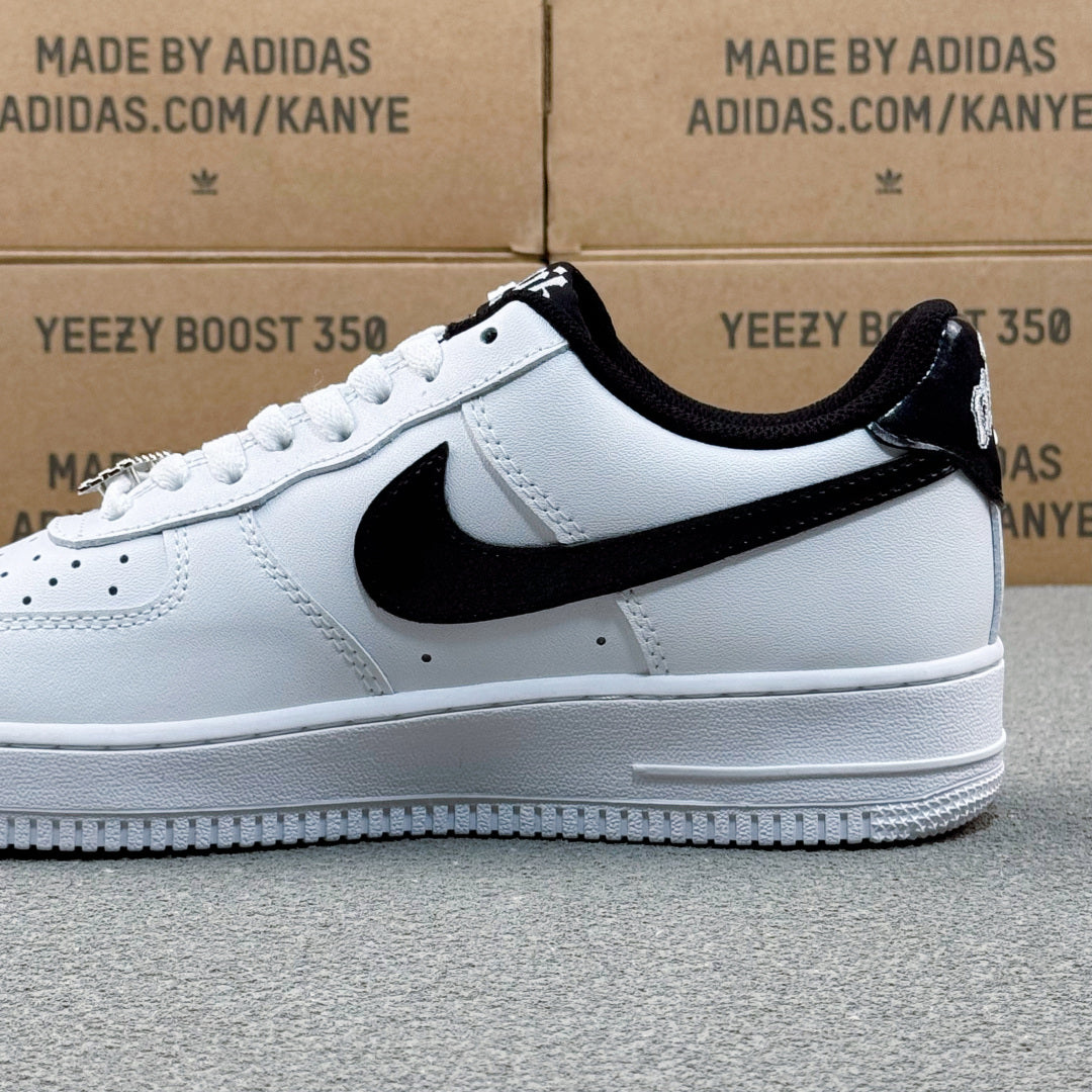 Nike Air Force 1 ’07 Low AF1 White & Black Sneakers, Contrast Swoosh Retro Lace-Up Casual Streetwear Shoes