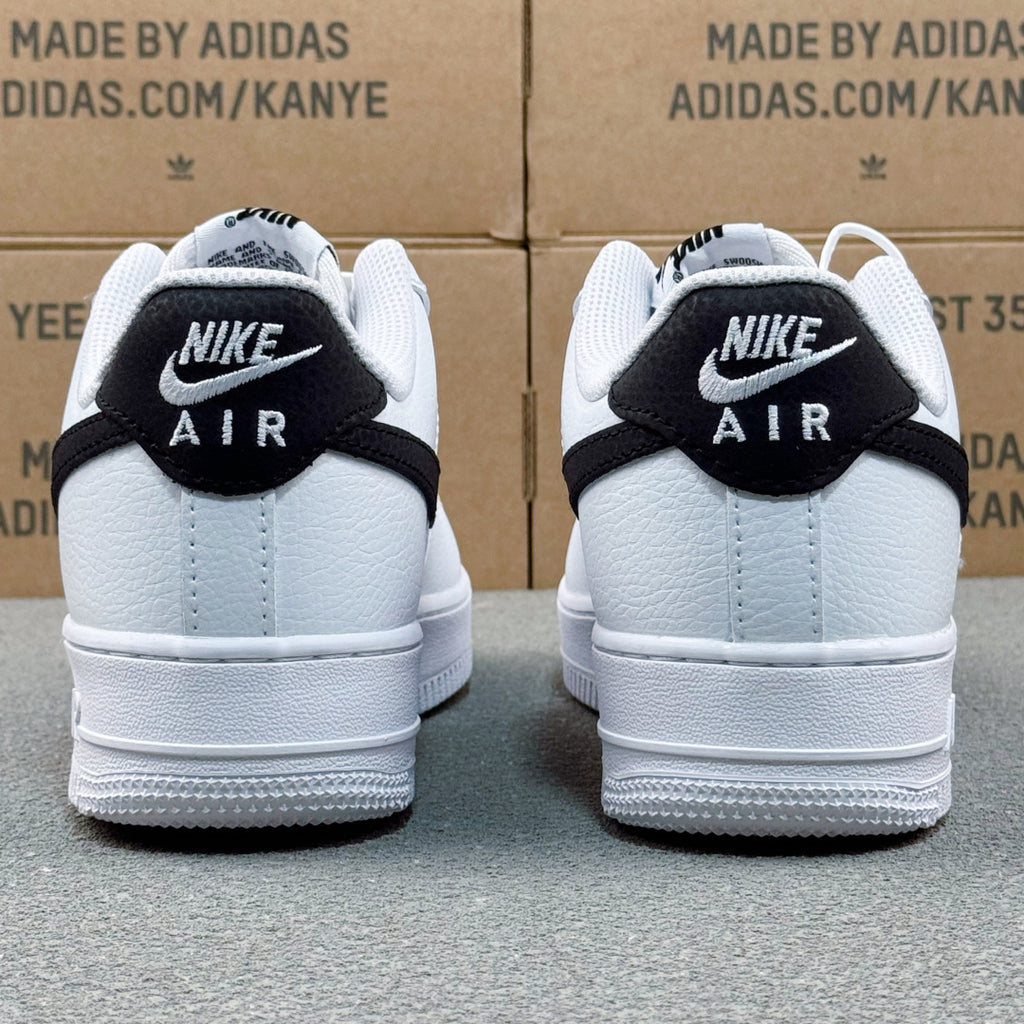 Nike Air Force 1 ’07 Low AF1 White & Black Sneakers, Black Swoosh Lace-Up Retro Casual Streetwear Shoes
