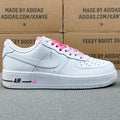 Nike Air Force 1 ’07 Low AF1 White Sneakers with Pink Lace Details, Tonal Swoosh Retro Casual Streetwear Shoes