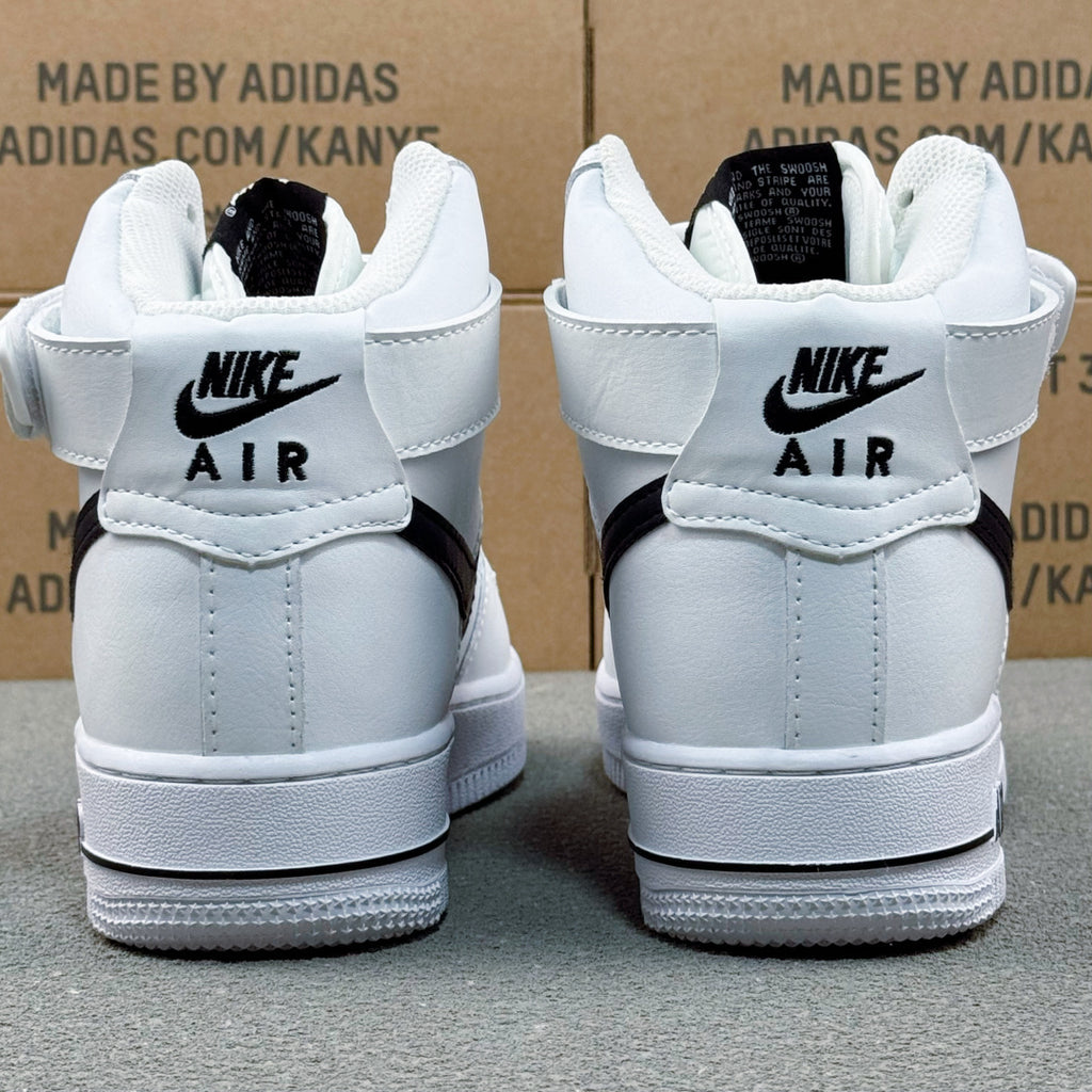 Nike Air Force 1 Mid AF1 White & Black Sneakers, Ankle Strap Lace-Up Retro Casual Streetwear Shoes