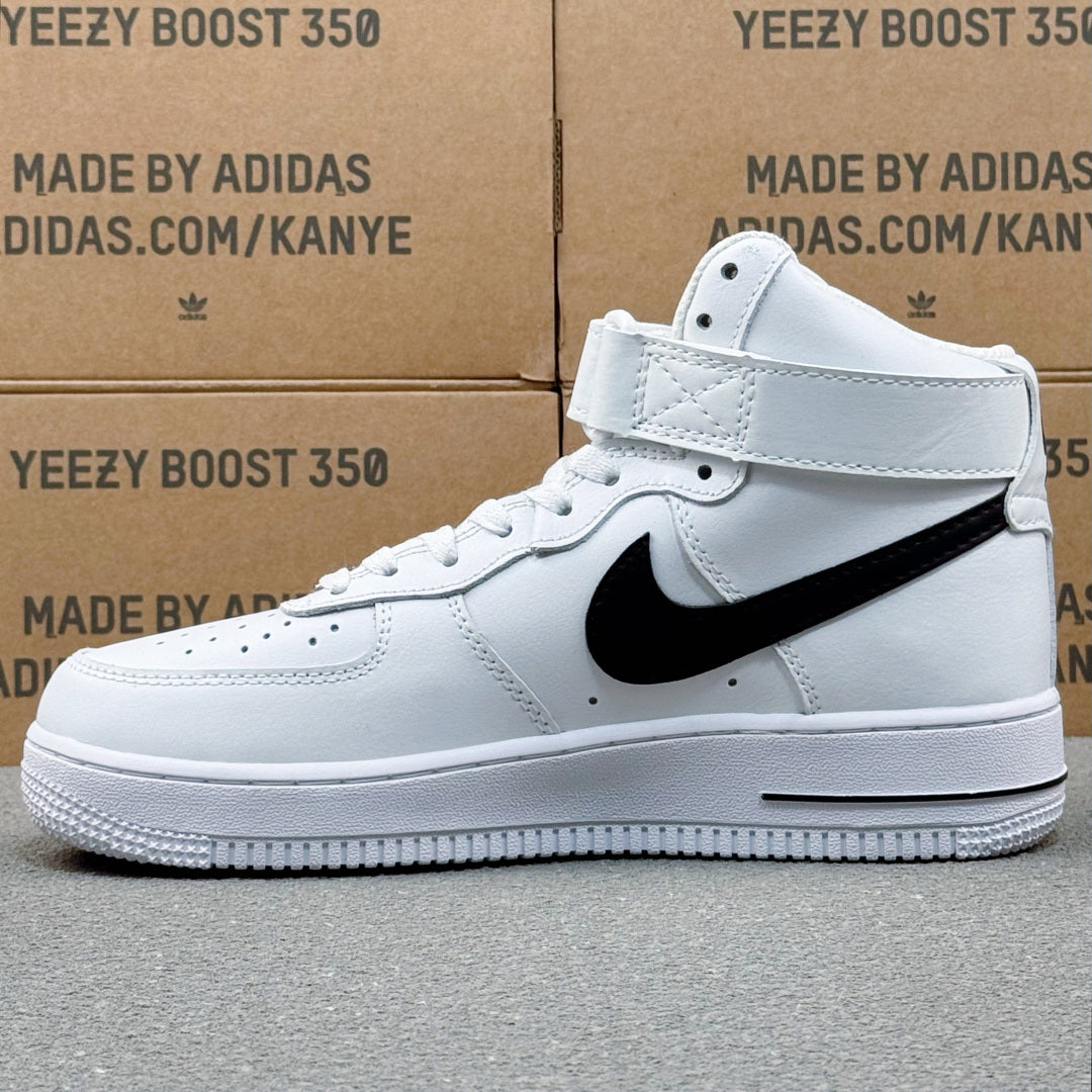 Nike Air Force 1 Mid AF1 White & Black Sneakers, Ankle Strap Lace-Up Retro Casual Streetwear Shoes