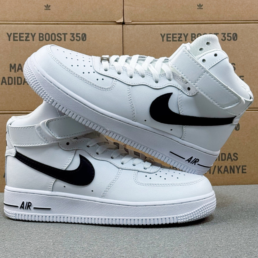 Nike Air Force 1 Mid AF1 White & Black Sneakers, Ankle Strap Lace-Up Retro Casual Streetwear Shoes