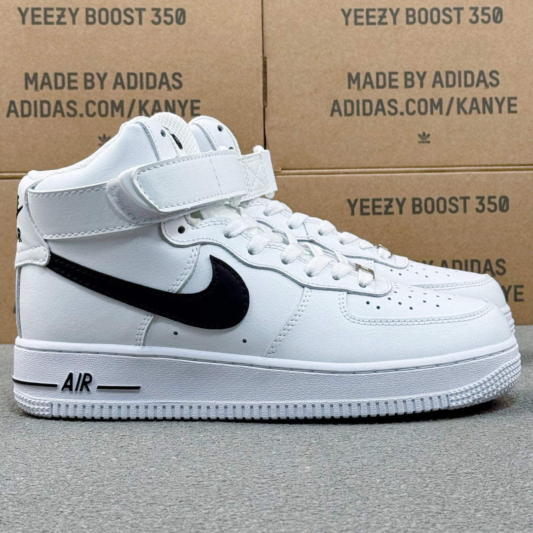 Nike Air Force 1 Mid AF1 White & Black Sneakers, Ankle Strap Lace-Up Retro Casual Streetwear Shoes