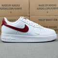 Nike Air Force 1 ’07 Low AF1 White & Burgundy Sneakers with Mini Gold-Tone Swoosh, Retro Lace-Up Casual Shoes