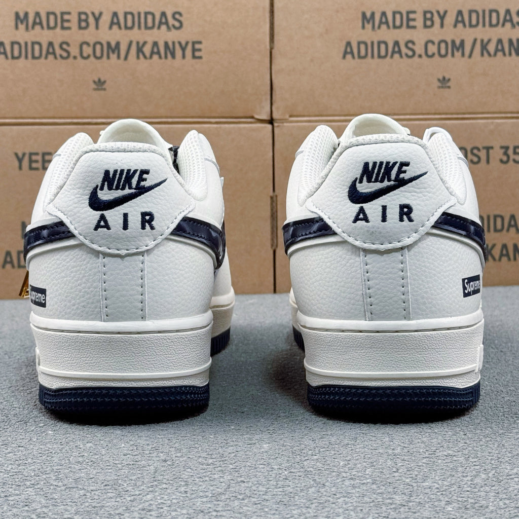 Nike Air Force 1 ’07 Low AF1 White & Black Graphic Sneakers, Mini Swoosh Retro Lace-Up Casual Streetwear Shoes