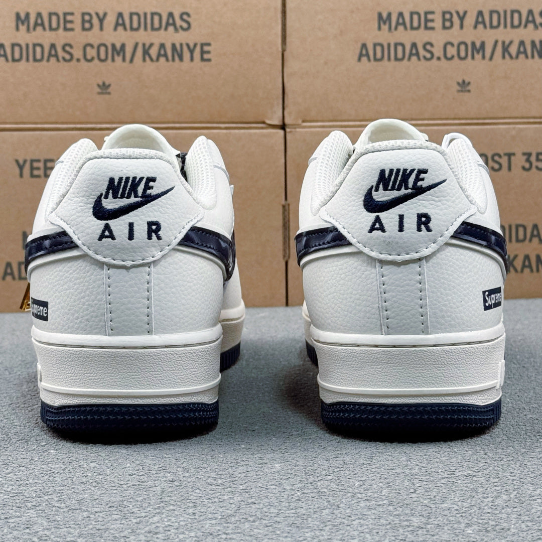 Nike Air Force 1 ’07 Low AF1 White & Black Graphic Sneakers, Mini Swoosh Retro Lace-Up Casual Streetwear Shoes