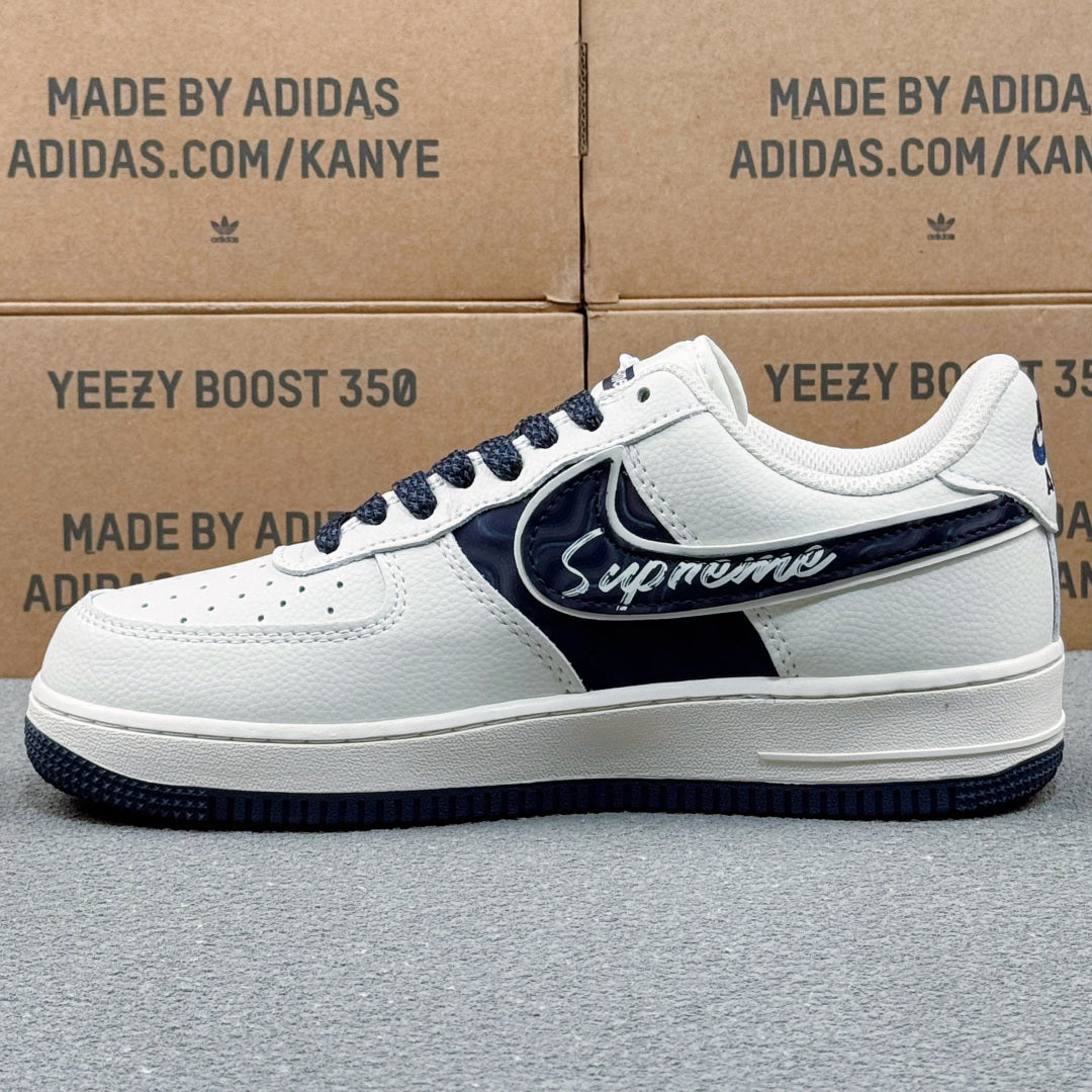 Nike Air Force 1 ’07 Low AF1 White & Black Graphic Sneakers, Mini Swoosh Retro Lace-Up Casual Streetwear Shoes