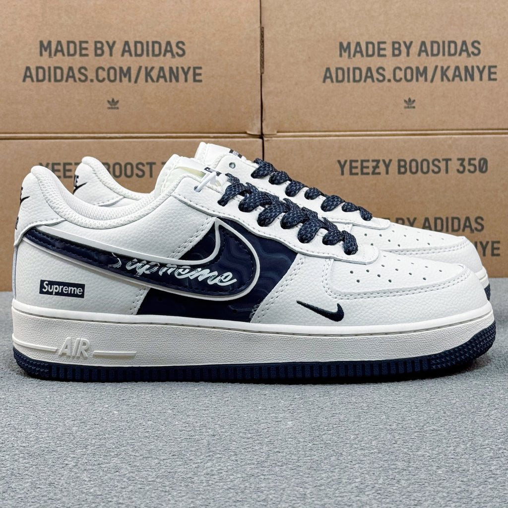 Nike Air Force 1 ’07 Low AF1 White & Black Graphic Sneakers, Mini Swoosh Retro Lace-Up Casual Streetwear Shoes