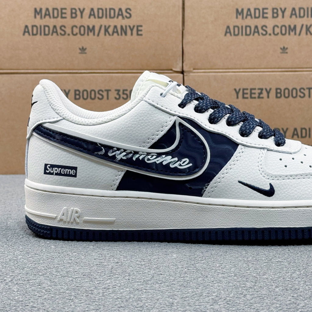 Nike Air Force 1 ’07 Low AF1 White & Black Graphic Sneakers, Mini Swoosh Retro Lace-Up Casual Streetwear Shoes